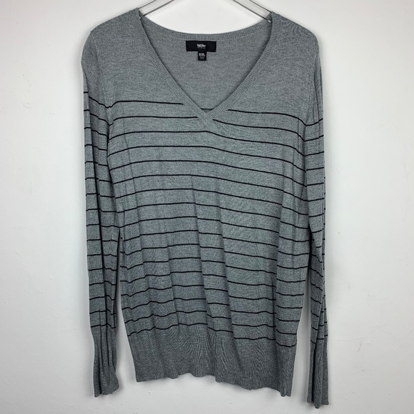 Mossimo Supply Co. Sweaters - MOSSIMO — Gray & Black Striped V-Neck Sweater XXL